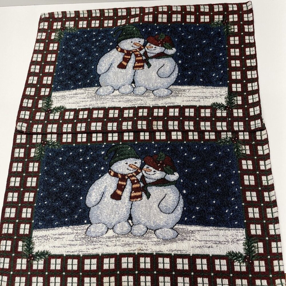 Set of 2 Snowman Tapestry Table Placemats Christmas 18”‎ X 12” Winter Snow Decor